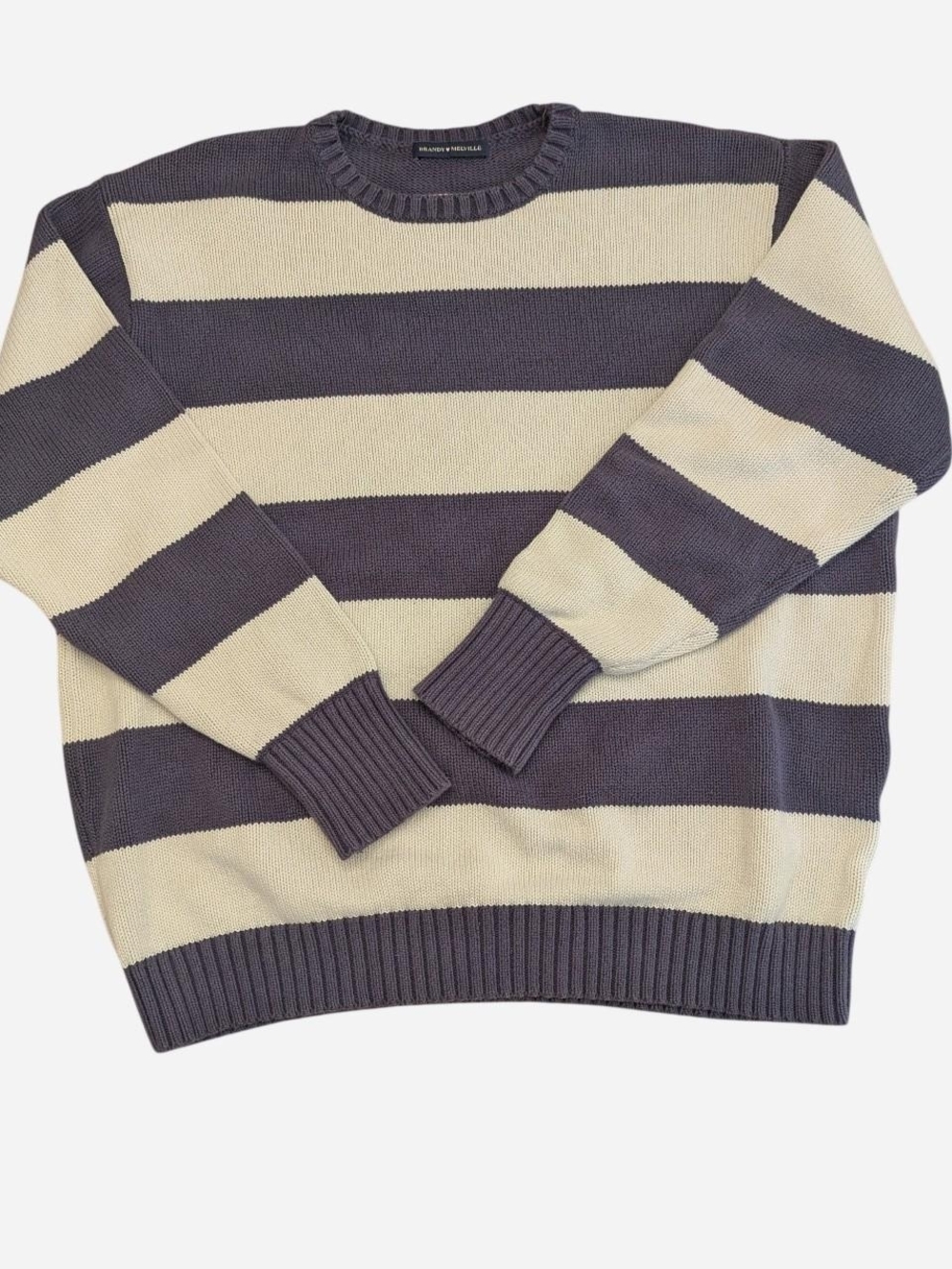Brandy Melville Striped Crewneck Sweater - Cream & Navy